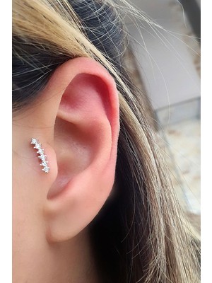 Ose Shop Pırlanta Parlaklığında Zirkon Taşlı 925ayar Gümüş Tragus Kıkırdak Helix Piercing