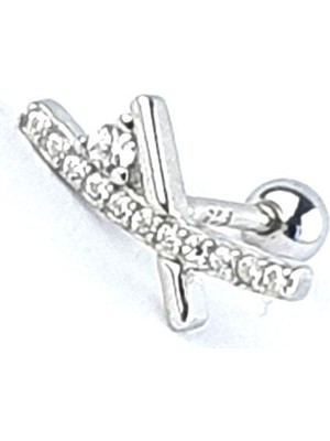 Ose Shop Zirkon Taş Detaylı 925ayar Gümüş Trend Tragus Helix Kikirdak piercing