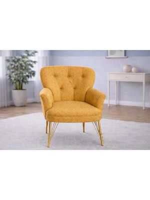 Vivense Pufy Kollu Tekli Berjer, Sarı, Metal Gold Ayak