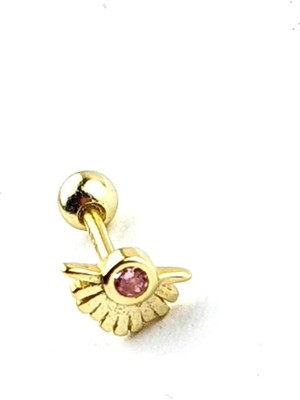 Ose Shop Pembe Zirkon Taşlı 925AYAR Gümüş Üzerine Altın Kaplama Luxury Tasarım Tragus Kıkırdak Piercing