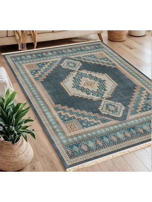 Vivense Etnik Denge Mavi Baskılı Dokuma Taban Halı, 289 Yng, 150X230  cm