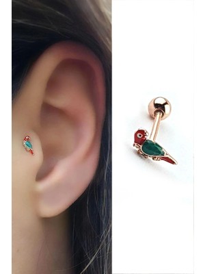 Ose Shop Mineli 925AYAR Gümüş Üzerine Rose Altın Kaplama Papağan Figürlü Tragus Kikirdak Piercing