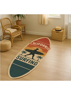 Vivense California Retro Surf Tahtası Şeklinde Dokuma Taban Halı, 292 Yng, 80X220  cm