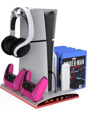 TeknoKapsül TP5-3570 Ps5 Soğutucu Organizatör 2 Fanlı Stand Kol Şarj Edici Stand 3 USB Hub Kulaklık Platstation