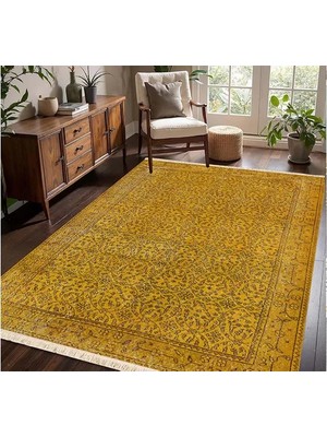 Vivense Sarı Vintage Kilim Dokuma Taban Halı, 317 Yng, 80X150 cm