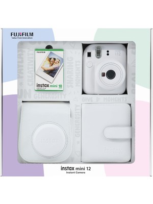 TeknoKapsül Mini 12 Fotoğraf Makinesi 10'lu Film Kare Albüm Deri Kılıf Bundle Box (Beyaz)