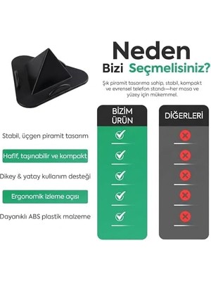 TeknoKapsül Siyah Masaüstü Telefon Tutucu Stand – Tablet Uyumlu, 3 Açılı Piramit Tasarım, 4–11 Inç