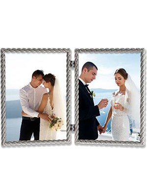 TeknoKapsül Frames 5x7 Menteşeli Çift Fırçalı Nikel Metal Resim Çerçevesi Halat Tasarımlı