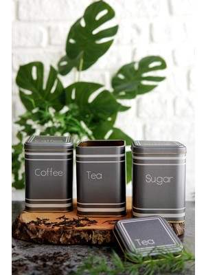 TeknoKapsül Çay, Kahve, Saklama Kutusu 3 Lü Set 8.7 x 8.7 x 12.5 Cm, Silver (Silver)