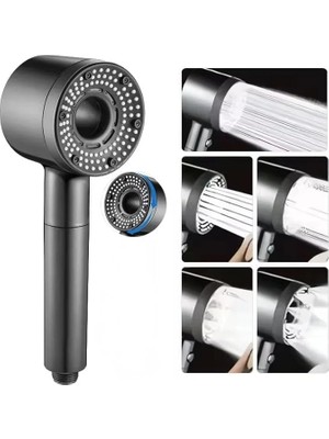 TeknoKapsül 5 Fonksiyonlu Turbo Duş Başlığı (Gri) - Yüksek Basınçlı Tazyik Ayarlı Lüks Banyo Başlığı