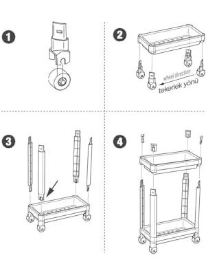 TeknoKapsül 2 Katlı Tekerlekli Düzenleyici Raf Gri, MINIHOME2KATLI