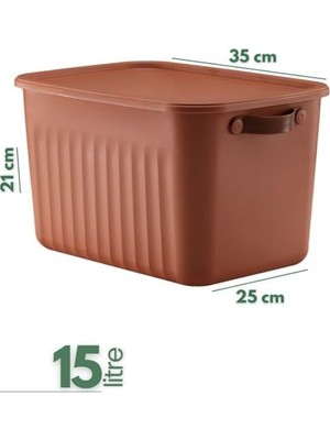TeknoKapsül 3 Adet Kapaklı Saklama Kutusu Seti -15 Litre – Turuncu -Taşınabilir Kulplu, Dolap Içi Düzenl