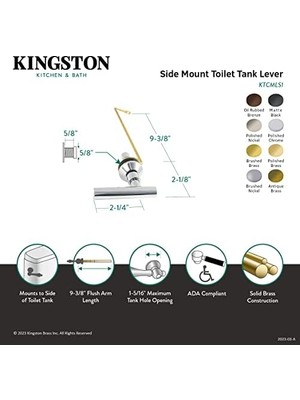 TeknoKapsül Ktcmls7 Yandan Montajlı Tuvalet Tankı Kolu, Fırçalanmış Pirinç