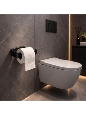 TeknoKapsül Banyo Yapışkanlı Lüks Tasarım Lamalı Tuvalet Kağıtlığı Siyah