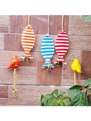 TeknoKapsül Bodrum Balık Dekoratif Duvar Süsü, Çizgili Balık, Turuncu, Kırmızı, 3'lü Set