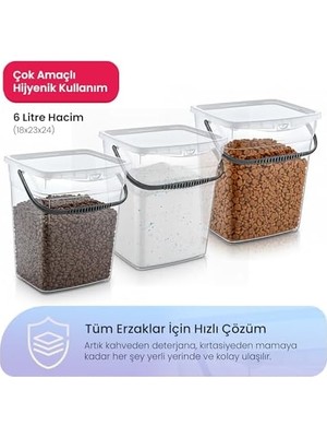 TeknoKapsül Life Q-Box 6 Litre Çok Amaçlı Şeffaf Saklama Kutusu – Kilitli Kapaklı, Saplı Deterjan Erzak Düze