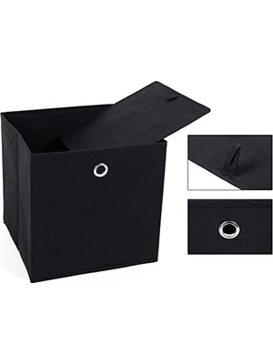 TeknoKapsül RFB02H-3 Saklama Kutusu, 6 Adet, Katlanır Kutu, Parmak Delikli, 30 x 30 x 30 Cm, Siyah