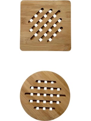TeknoKapsül Bambu, Yuvarlak Kare Çizgili, Tencere Tava Çaydanlık Için, 17 Cm, Doğal Ahşap, Nemli Bezle Silin
