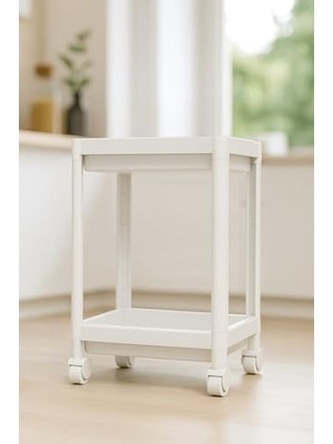 TeknoKapsül 2 Katlı Beyaz Tekerlekli Çok Amaçlı Banyo & Mutfak Düzenleyici Raf - Evye Altı Raf Beyaz 40 x 3