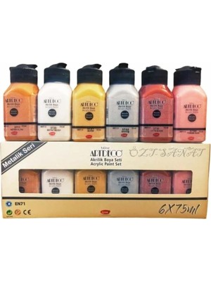 TeknoKapsül , 6 x 75 ml Akrilik Metalik Boya Seti, Sanatçı Akrilik Boya Boya