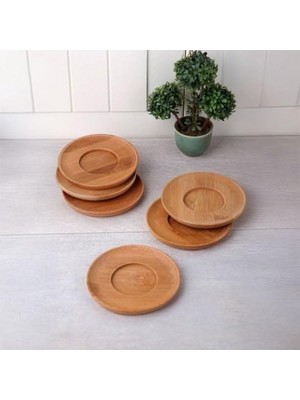 TeknoKapsül Bambu Yuvarlak Çay Tabağı Bardak Altlığı 6 'lı Set, Dekoratif Bambu Altlık