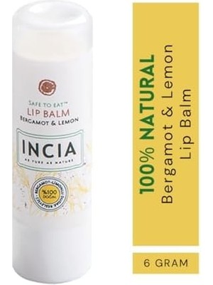 TeknoKapsül INCIA%100 Doğal Dudak Besleyici Bergamot & Limon Bitkisel Nemlendirici Dudak Bakım Kremi 6 G