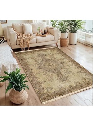 Vivense Vintage Madalyon Desenli Bej Halı, Dokuma Taban Halı, 336 Yng, 120X180 cm
