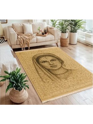 Vivense Etnik Portre Desenli Bej Halı, Dokuma Taban Halı, 330 Yng, 150X230 cm