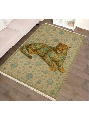 Vivense Leopar Figürlü Dekoratif Halı, Bej Desenli Halı, Dokuma Taban Halı, 331 Yng, 150X230 cm