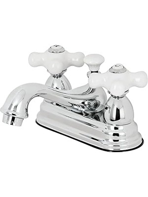 TeknoKapsül KS3601PX Restorasyon Porselen Çapraz Saplı 4 Inç Lavabo Bataryası, Parlak Krom