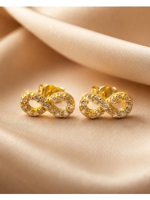Sarezza Gold 14 Ayar Altın Beyaz Taşlı Sonsuzluk Küpe