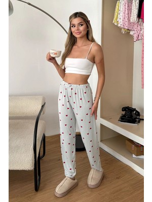 Giysa Kadın Beli Lastikli Kalp Desenli Pijama Altı Gri - 2059