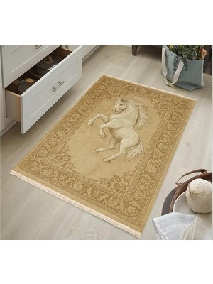 Vivense At Figürlü Vintage Bej Desenli Halı, Etnik Kilim Dokuma Taban Halı, 329 Yng, 120X180 cm