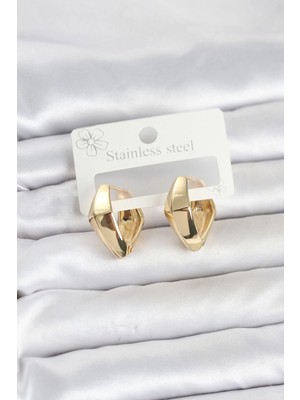 Marsilyan 316L Çelik Gold Renk Elmas Model Halka Kadın Küpe