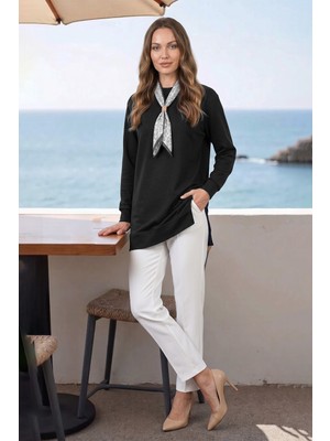 FullaModa Fullamodest Fular Detaylı Bisiklet Yaka Tunik
