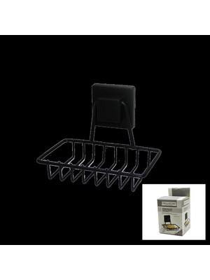 MiraLive Siyah - Metal Katı Sabunluk Kare Güçlü Yapışkanlı 11X12.5X11CM (4887)