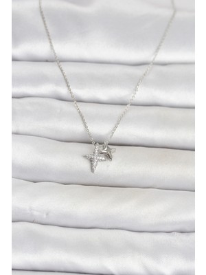 Frefly Store Pirinç Gümüş Renk Minimal Kutup Yıldızı Model Kadın Kolye
