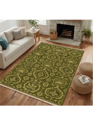 Vivense Haki Sarmaşık Vintage Dokuma Taban Halı, 399 Yng, 120X180 cm