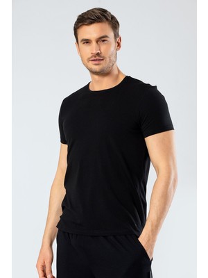 Cacharel Erkek Bisiklet Yaka Likralı T-Shirt Siyah 1331/ Siyah