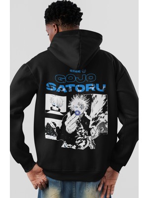 Sevbano Jujutsu Kaisen Gojo Satoru Anime Sırt Baskılı Unisex Oversize Penye Hoodie