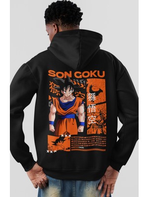 Sevbano Dragon Ball Son Goku Anime Sırt Baskılı Unisex Oversize Penye Hoodie