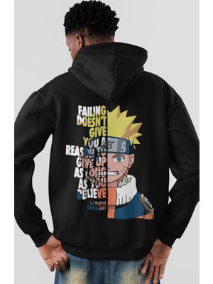 Sevbano Naruto Uzumaki Anime Sırt Baskılı Unisex Oversize Penye Hoodie