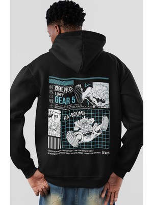 Sevbano Monkey D. Luffy Gear 5 One Piece Anime Sırt Baskılı Unisex Oversize Penye Hoodie