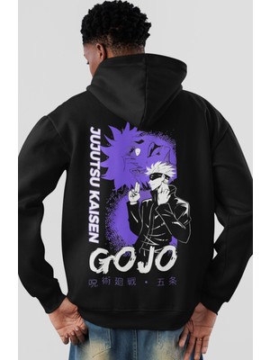 Sevbano Jujutsu Kaisen Gojo Satoru Anime Sırt Baskılı Unisex Oversize Penye Hoodie
