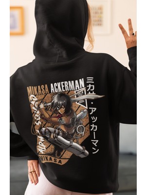 Sevbano Mikasa Ackerman Attack On Titan Anime Sırt Baskılı Unisex Oversize Penye Hoodie