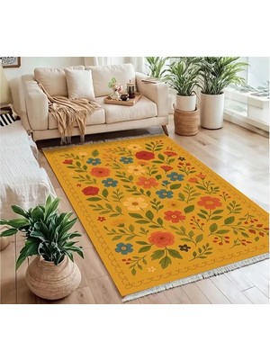 Vivense Hardal Çiçek Vintage Dokuma Taban Halı, 418 Yng, 80X300 cm