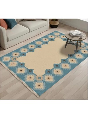 Vivense Mavi Geometrik Dokuma Taban Halı, 460 Yng, 120X180 cm