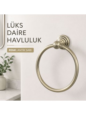 Badem10 Lüks Daire Havluluk Antik Sarı Banyo Wc Mutfak Yuvarlak Havlu Askısı Duvara Monte Şık Model