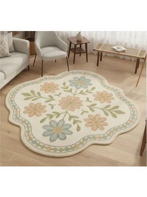 Vivense Krem Çiçekli Motifli Özel Kesim Dokuma Taban Halı, 449 Yng, 150X150 cm
