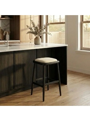 Silla Concept Odin Bar Tabure Teddy Krem Kumaş Siyah Ahşap Ada Taburesi